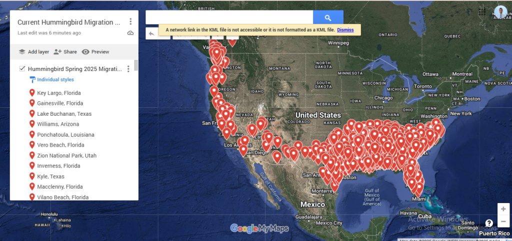 Hummingbird Migration Map USA 2025 MAP